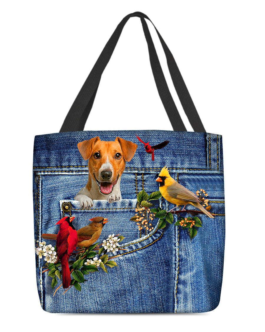 Jack Russell Terrier-Cardinal & Dog Cloth Tote Bag