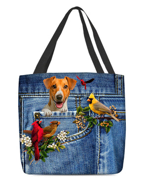 Jack Russell Terrier-Cardinal & Dog Cloth Tote Bag