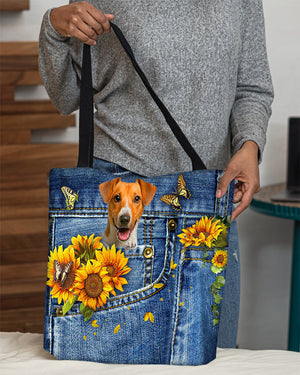 Jack Russell Terrier-Sunflowers & Butterflies Cloth Tote Bag