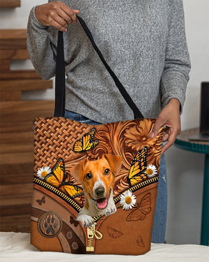 Jack russell terrier Butterfly Daisy Cloth Tote Bag