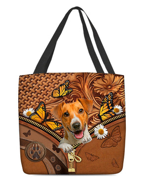 Jack russell terrier Butterfly Daisy Cloth Tote Bag