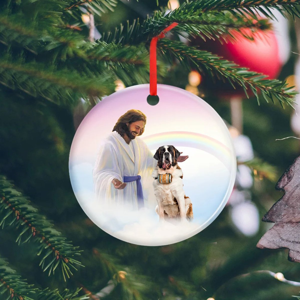 Jesus Holding St Bernard Ceramic Ornament