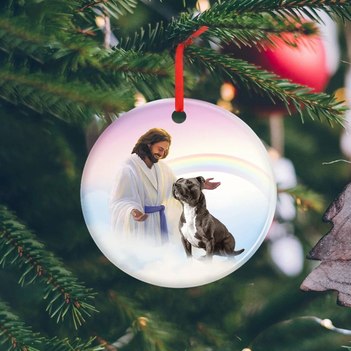 Jesus Holding Staffordshire Bull Terrier Ceramic Ornament