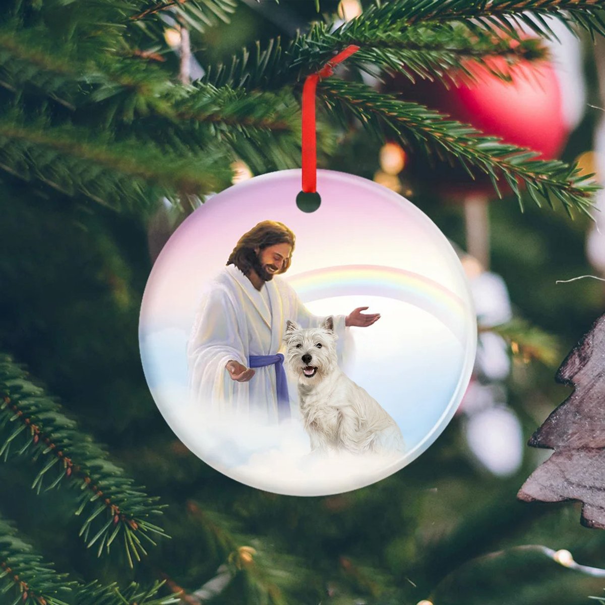 Jesus Holding West Highland White Terrier Ceramic Ornament