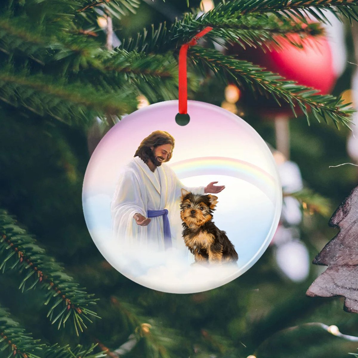 Jesus Holding Yorkshire Terrier Ceramic Ornament