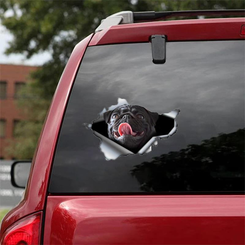 Cute Pug 2 CRACK CAR STICKER