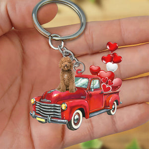 Labradoodle-Red Sports Car flat Acrylic Keychain