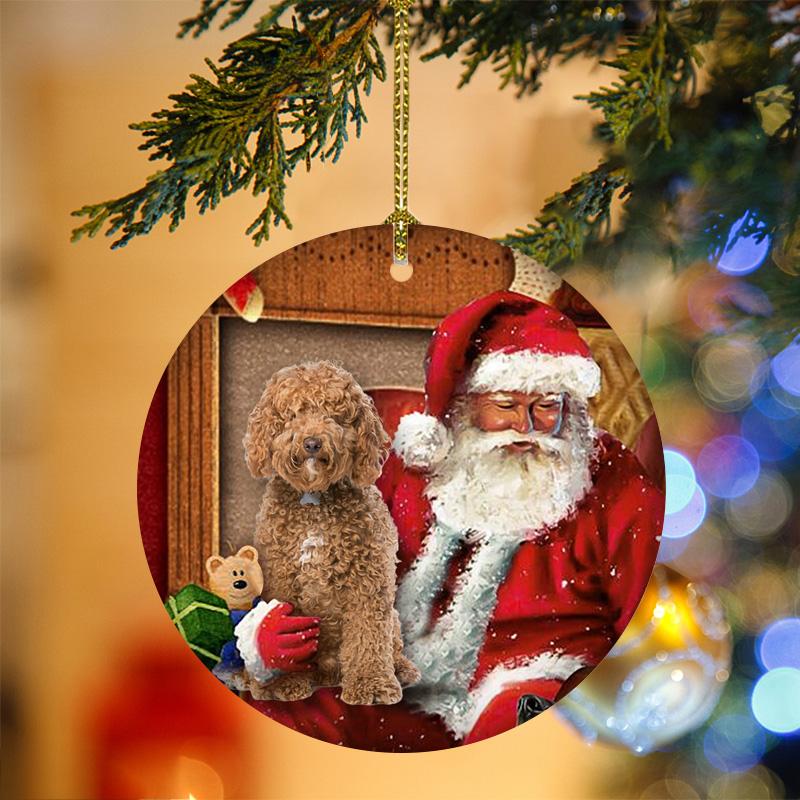 Labradoodle With Santa Christmas Ornament