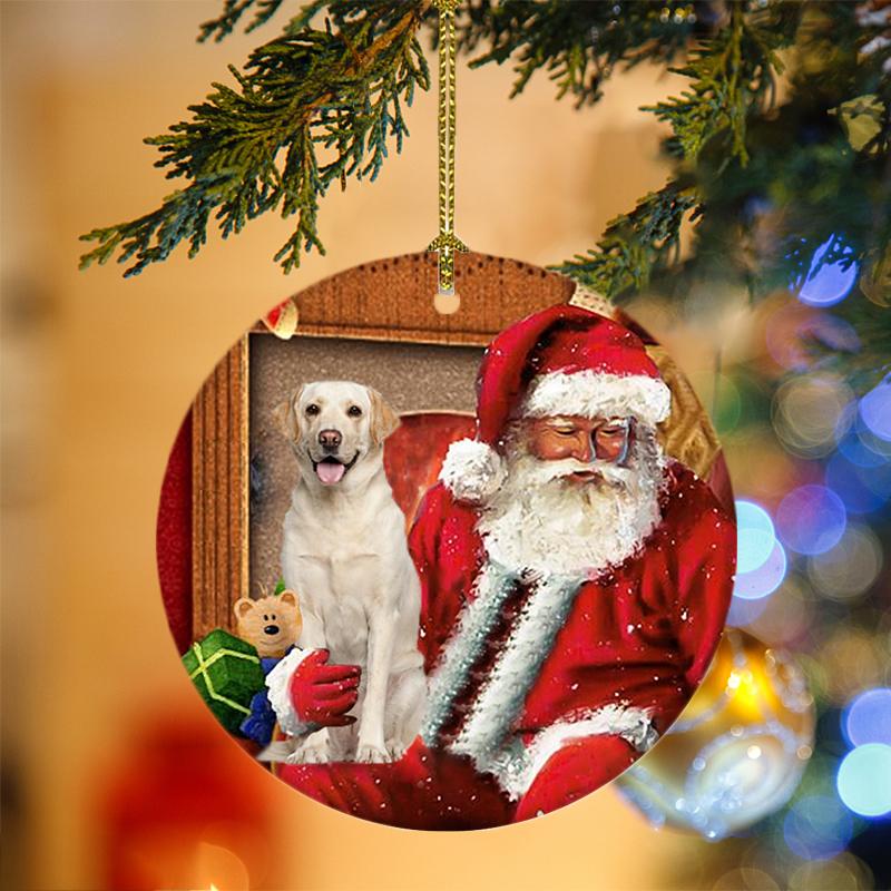 Labrador Retriever With Santa Christmas Ornament