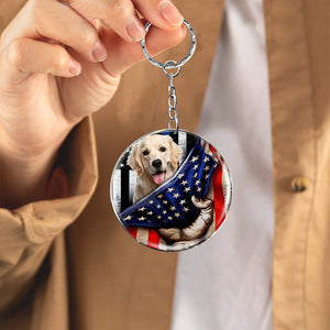 Labrador 3-Inside American Flag Independence Day Round Resin Epoxy Metal Keychain