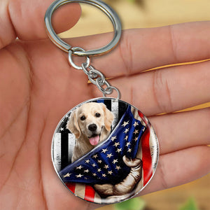 Labrador 3-Inside American Flag Independence Day Round Resin Epoxy Metal Keychain