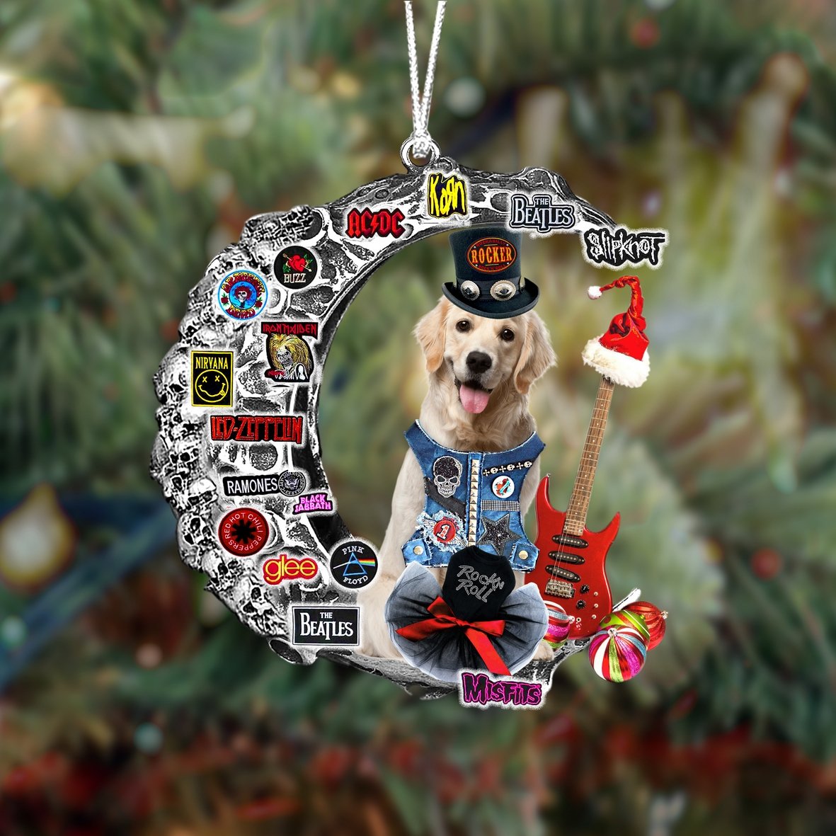 Labrador 3-Metal Rock in Christmas Two Sided Ornament