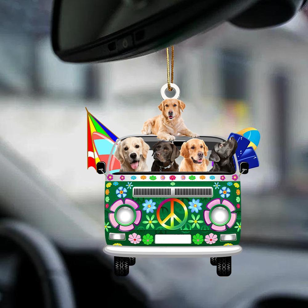 Labrador Retriever-Green Hippie Van-Two Sided Ornament