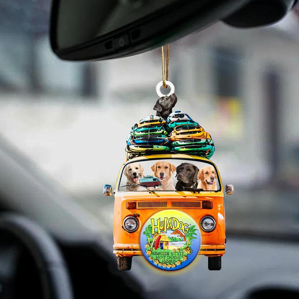 Labrador Retriever-Orange Hippie Van-Two Sided Ornament