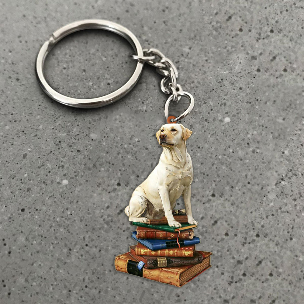 Labrador Retriever-Sit On The Book-Flat Acrylic Keychain