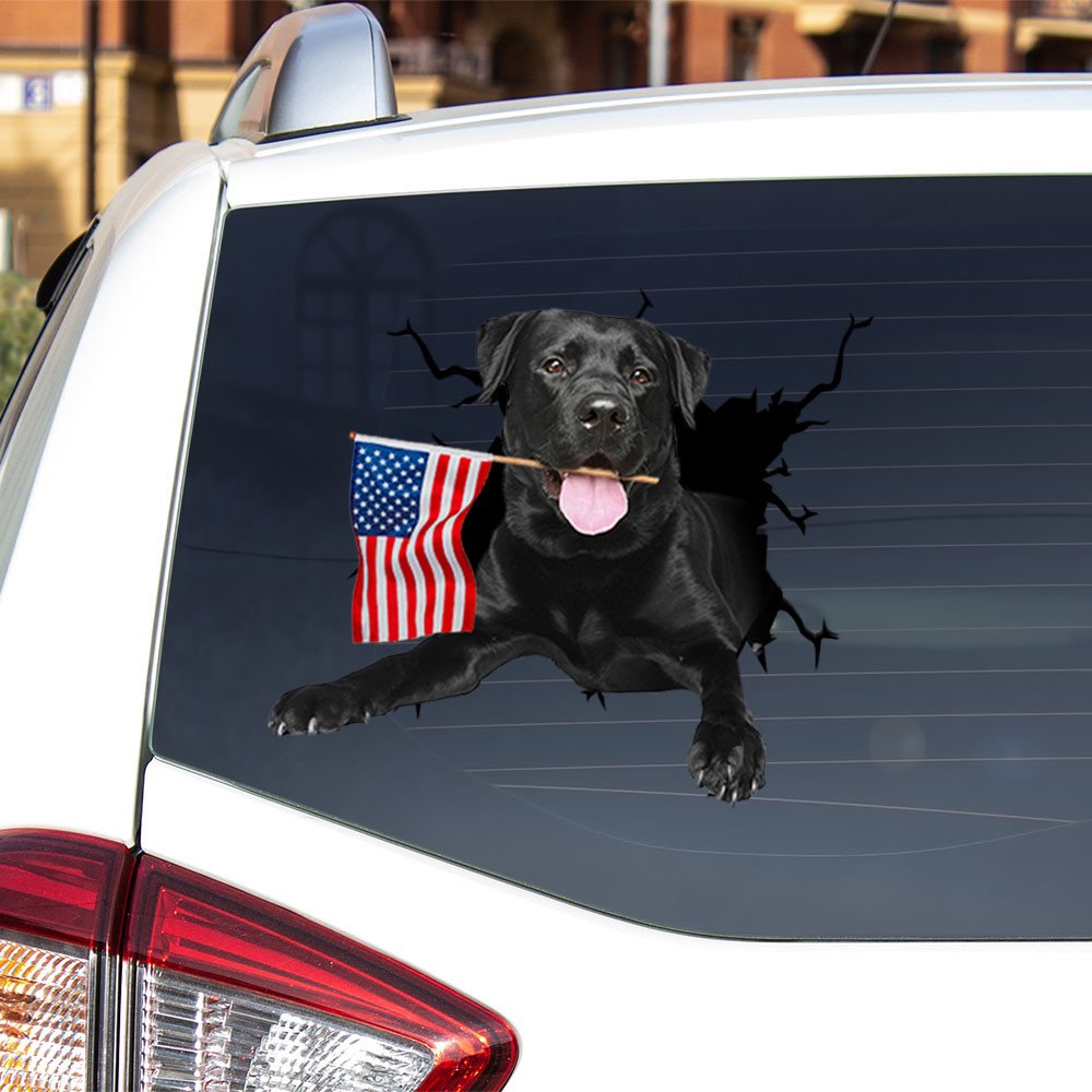 Labrador Retriever And American Flag Independent Day Car Sticker Decal