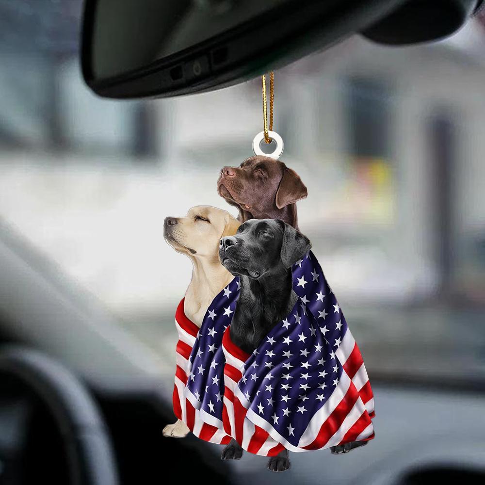 Labrador Retriever Dogs American Patriot Flag Two Sided Ornament