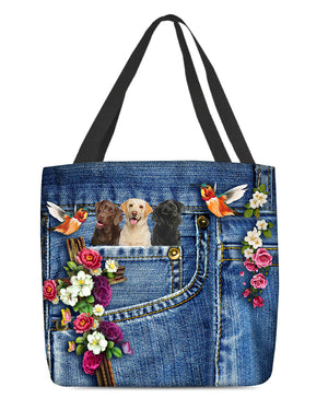 Labrador retriever 3-Cardinal & Cross Flower Cloth Tote Bag