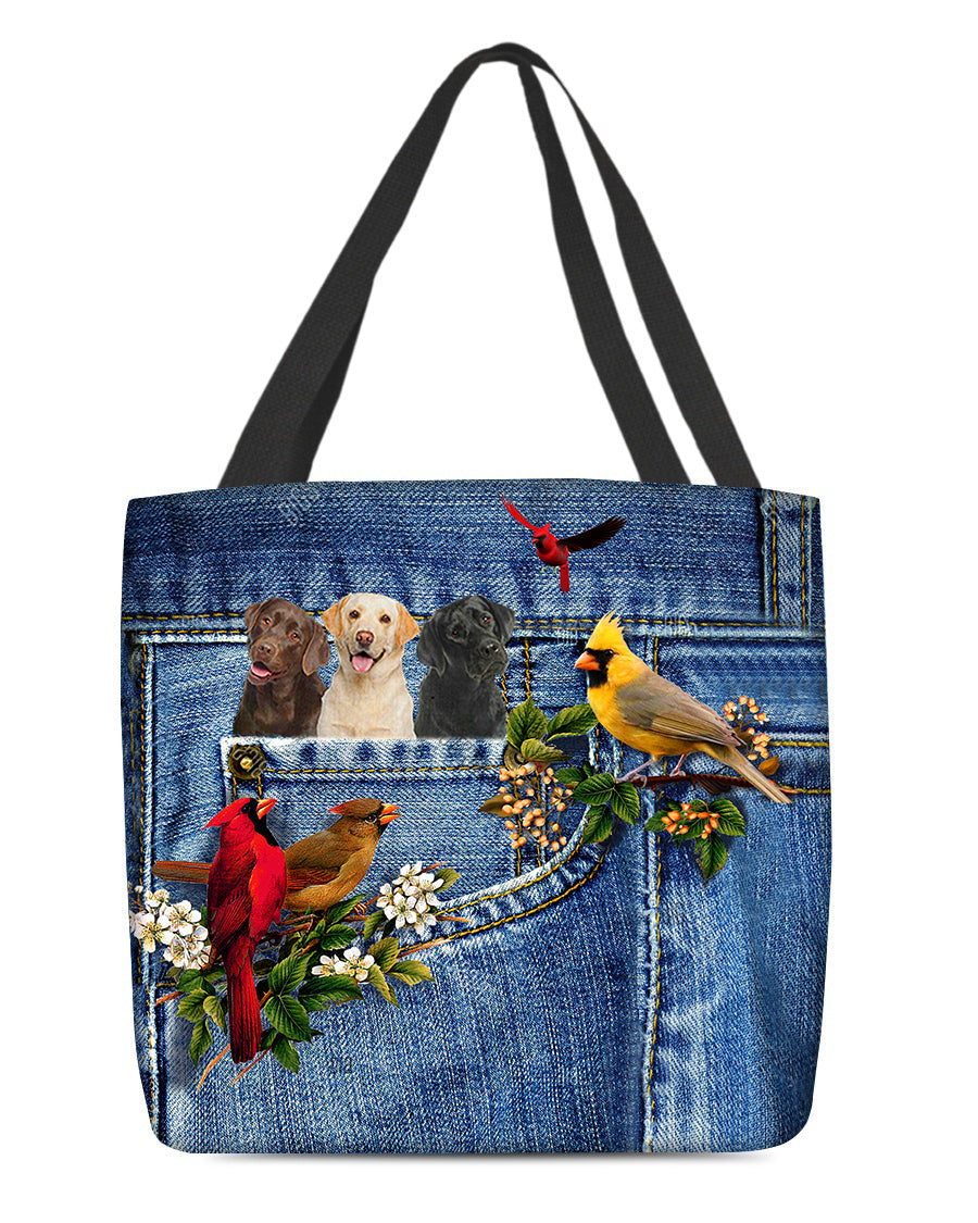 Labrador Retriever 3-Cardinal & Dog Cloth Tote Bag
