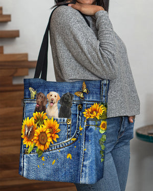 Labrador Retriever 3-Sunflowers & Butterflies Cloth Tote Bag