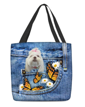 Lhasa-Apso-Butterfly Daisies Fait-CLOTH TOTE BAG