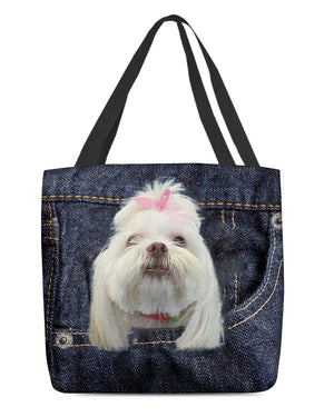 Lhasa Apso-Dark Denim-Cloth Tote Bag