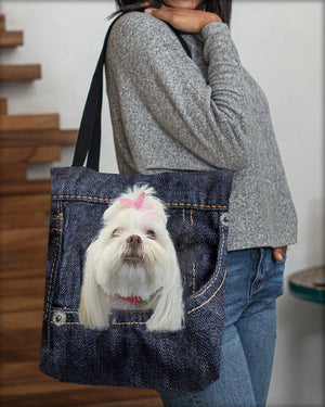 Lhasa Apso-Dark Denim-Cloth Tote Bag