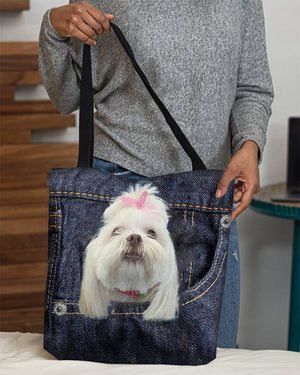 Lhasa Apso-Dark Denim-Cloth Tote Bag