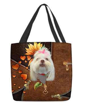 Lhasa Apso-Sunflower&zipper Cloth Tote Bag