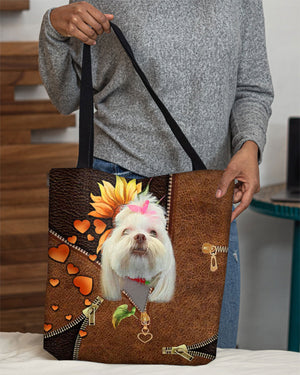 Lhasa Apso-Sunflower&zipper Cloth Tote Bag