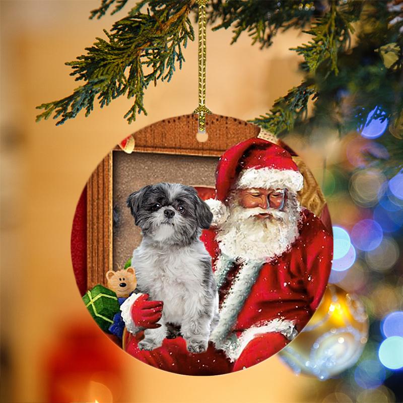 Lhasa Apso With Santa Christmas Ornament