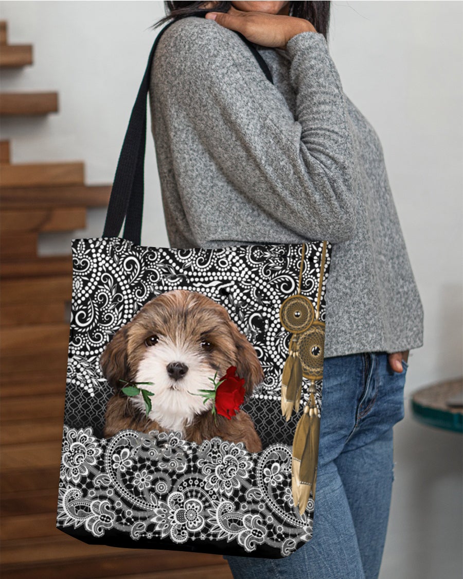 Lhasa Apso-Rose Cloth Tote Bag