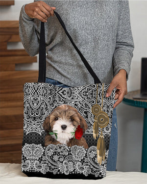 Lhasa Apso-Rose Cloth Tote Bag