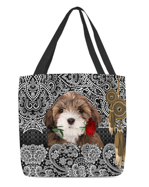 Lhasa Apso-Rose Cloth Tote Bag