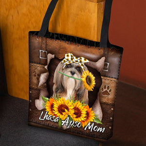 Lhasa Apso-Sunflower&Dog Mom Cloth Tote Bag