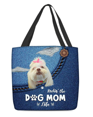 Lhasa Apso-Dog Mom Life-Cloth Tote Bag