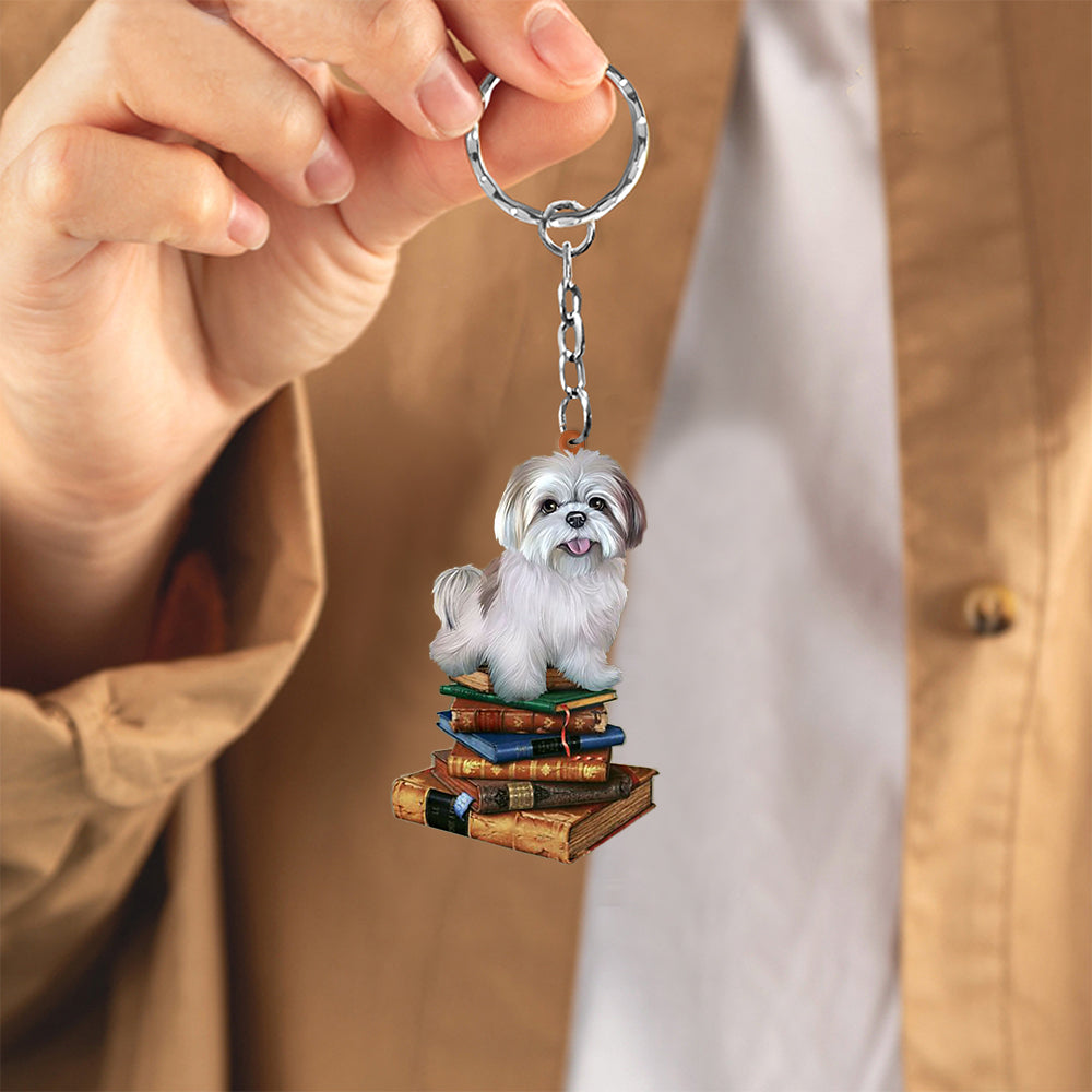 Lhasa Apso-Sit On The Book-Flat Acrylic Keychain