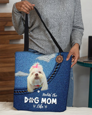 Lhasa Apso-Dog Mom Life-Cloth Tote Bag