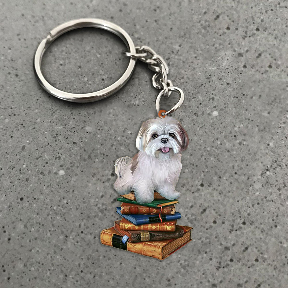 Lhasa Apso-Sit On The Book-Flat Acrylic Keychain