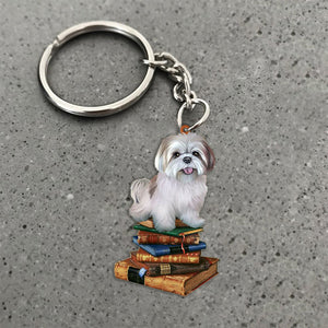 Lhasa Apso-Sit On The Book-Flat Acrylic Keychain