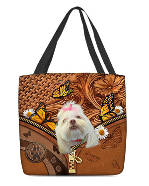 Lhasa Apso Butterfly Daisy Cloth Tote Bag