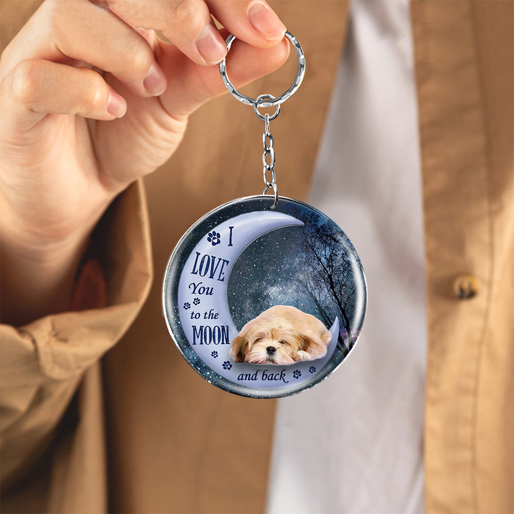 Lhasa Apso Moon Back-Round Resin Epoxy Metal Keychain