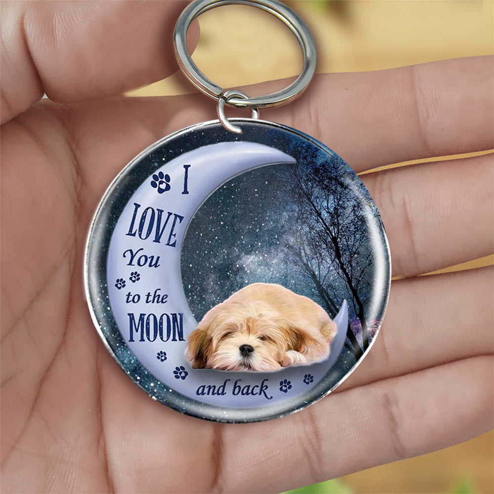 Lhasa Apso Moon Back-Round Resin Epoxy Metal Keychain