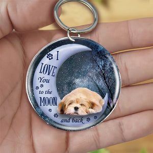 Lhasa Apso Moon Back-Round Resin Epoxy Metal Keychain