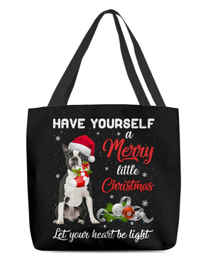 Little Christmas-BLACK Boston Terrier-Cloth Tote Bag