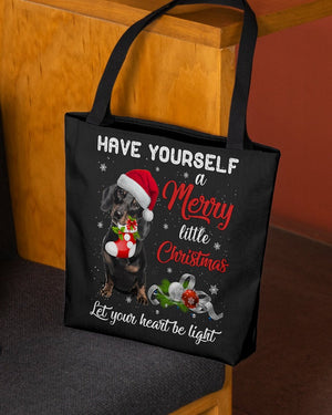 Little Christmas-BLACK Dachshund-Cloth Tote Bag