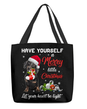 Little Christmas-BLACK Dachshund-Cloth Tote Bag