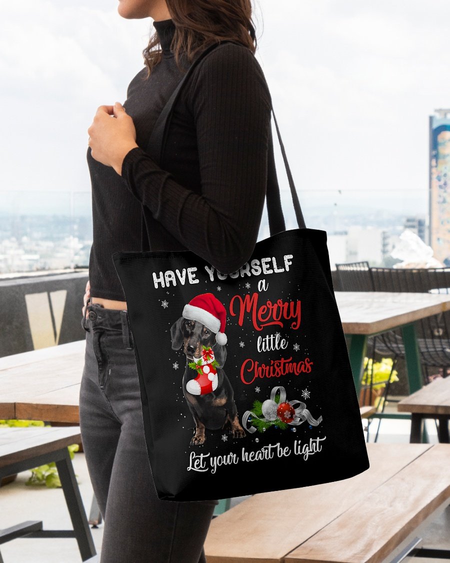 Little Christmas-BLACK Dachshund-Cloth Tote Bag