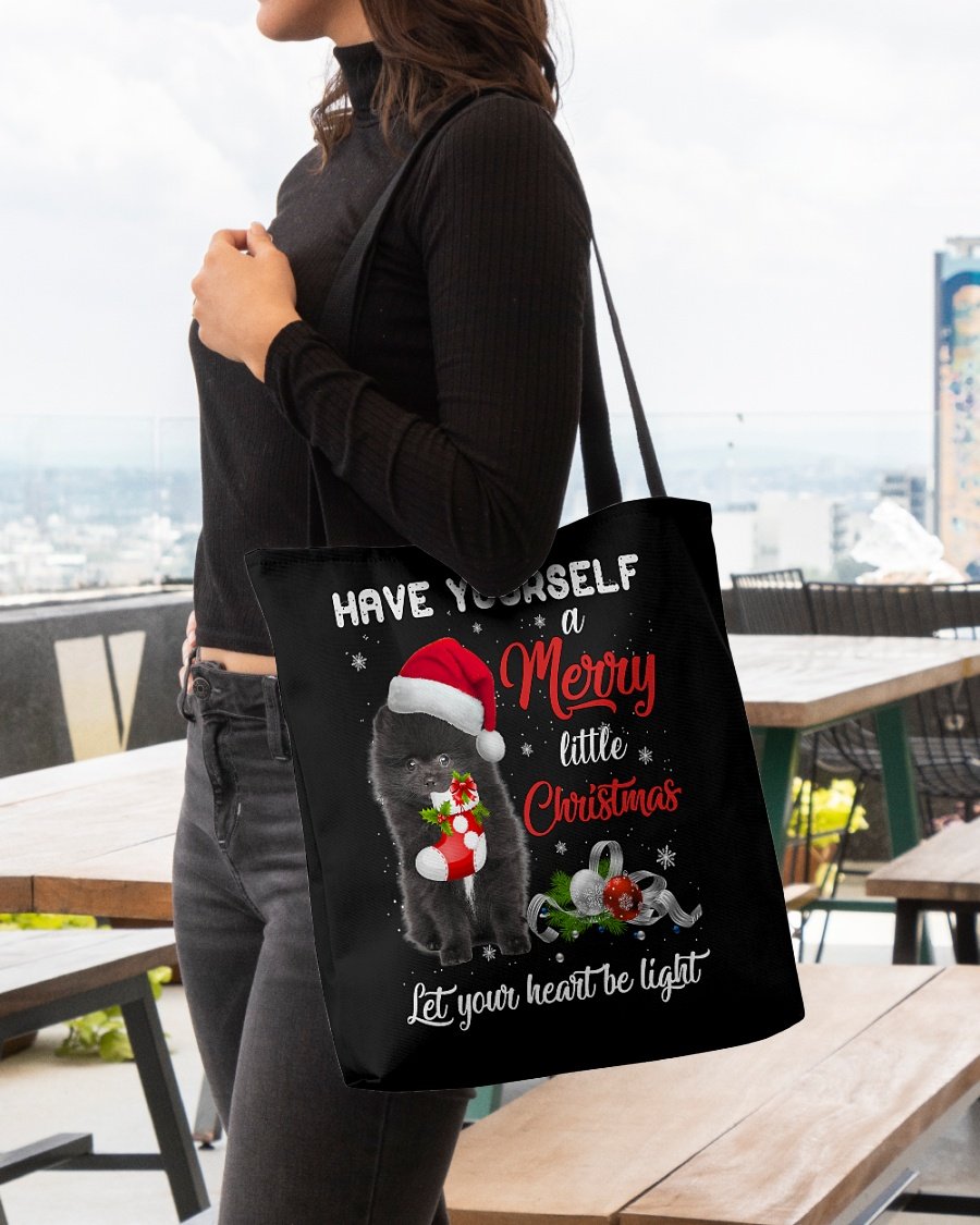 Little Christmas-BLACK Pomeranian-Cloth Tote Bag