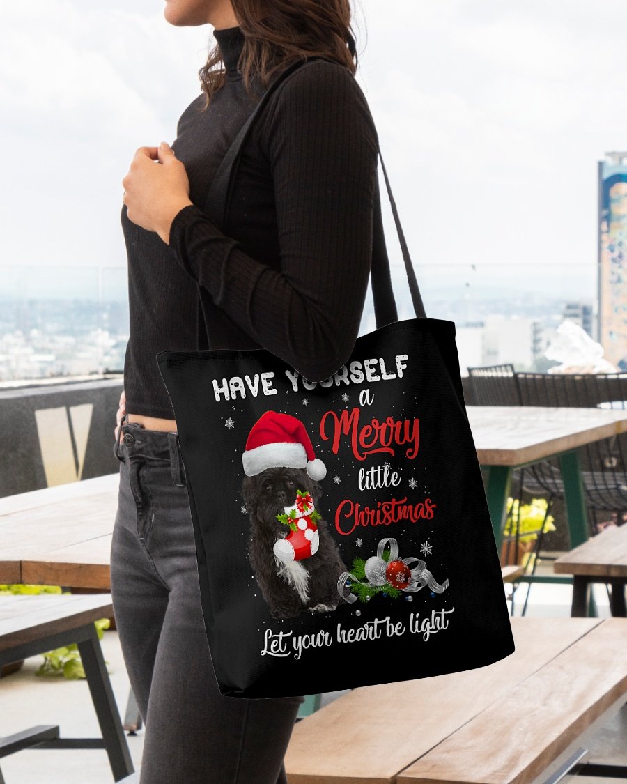 Little Christmas-BLACK Shih Tzu-Cloth Tote Bag